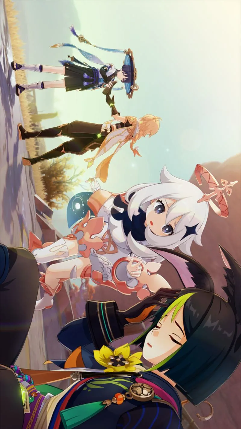 Ảnh nền Liyue 4K, núi và đèn lồng, điểm tụ rõ, đường dẫn ánh nhìn tự nhiên