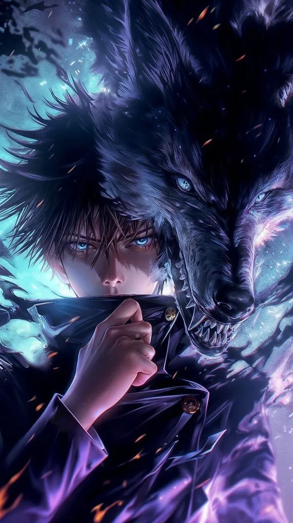 Hình fanart Gojo tạo điểm nhấn ở bàn tay, chú lực tụ xoáy, nền mờ để mắt không bị rối