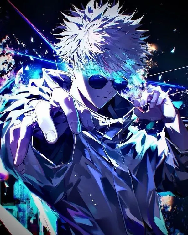 Ảnh ngầu Gojo với cảm giác xóa sổ gọn gàng, ánh tím xanh hòa vào nhau, nhìn vừa đẹp vừa lạnh