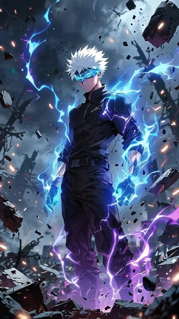 Ảnh fanart Gojo gợi dấu ấn gia tộc Gojo, tông xanh lạnh sang, thần thái đúng người kế thừa