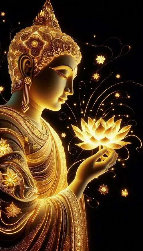 Đặt ảnh khóa màn hình sen vàng với nền đen sâu kiểu sân khấu