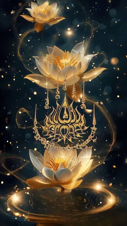 Sưu tầm ảnh nền hoa sen vàng có tia lấp lánh và hạt bụi ánh kim