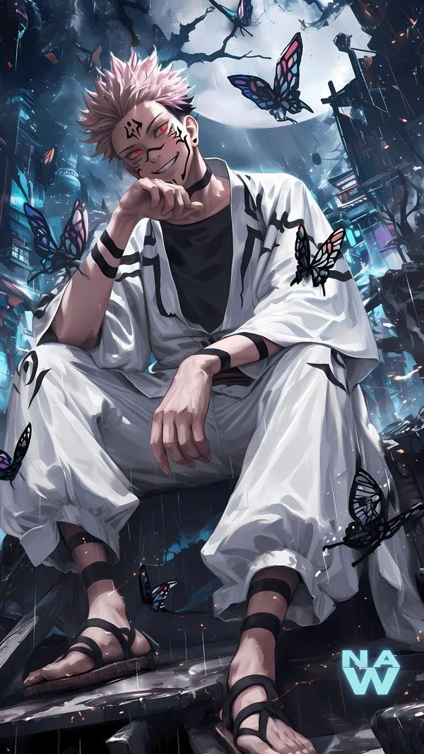 Hình fanart Gojo Lục Nhãn, hiệu ứng grain nhẹ kiểu poster, nền loang, cảm giác nghệ mà vẫn gắt