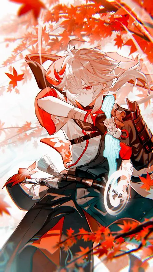 Ảnh fanart Kazuha đứng yên giữa gió lùa, Vision bên hông, nét bình thản mà sâu