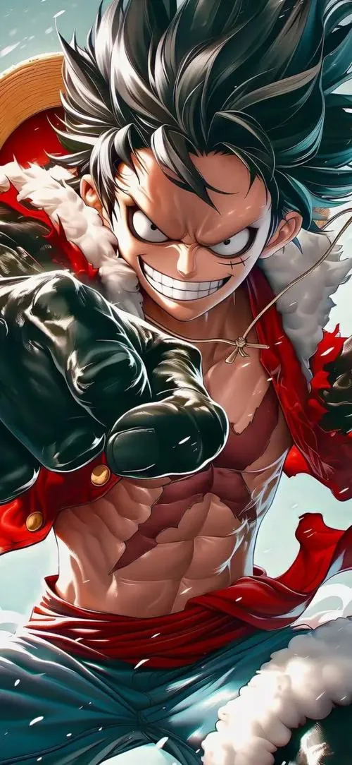 Ảnh cận mặt Luffy bầm bụi, sẹo chữ X thoáng hiện, khí chất sau trận sinh tử.