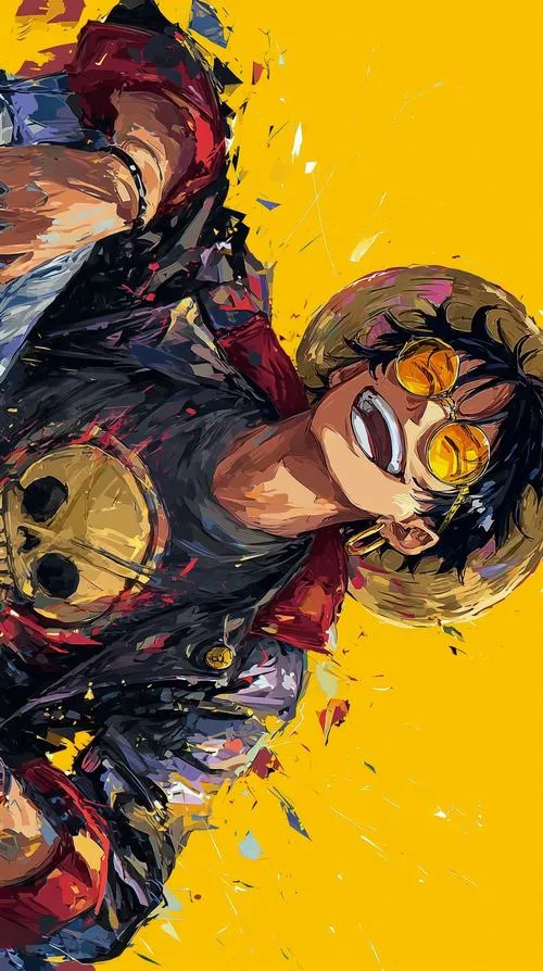 Hình nền Luffy đứng trên đỉnh núi, mây cuộn, như nghe tiếng gọi Tân Thế Giới vang xa.