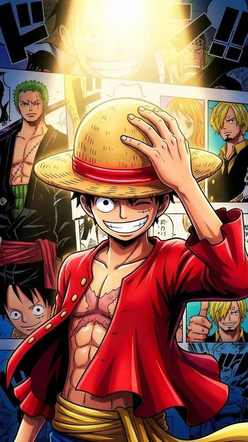 Hình nền Luffy quay lưng nhìn thành phố, như vừa rời một trận chiến ở Tân Thế Giới.