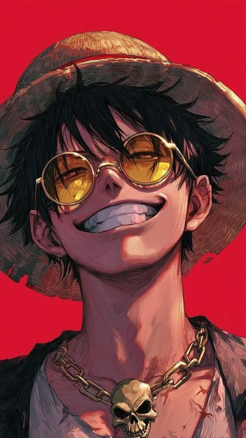 Hình fanart cận mặt Luffy aura đỏ đen, gợi Haki Bá vương cấp cao bủa quanh.