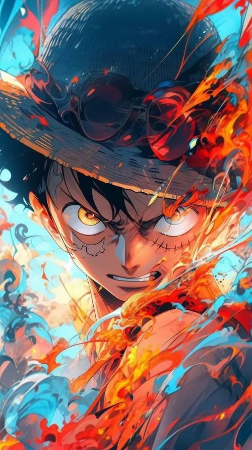 Ảnh nền Luffy ngồi lặng, vệt đỏ văng, cảm giác vừa đau vừa lì sau vết sẹo chữ X.