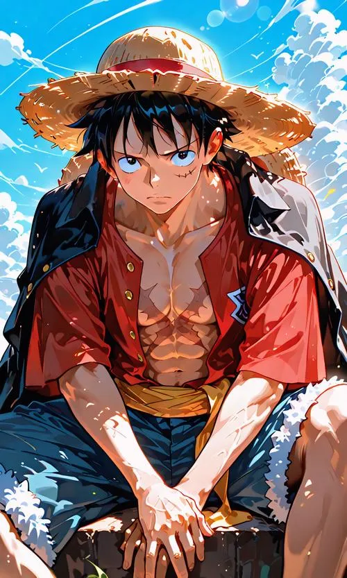 Hình nền biển dậy sóng, Luffy đứng nhỏ, cảm giác sắp bật Gear 2 để lao tới.