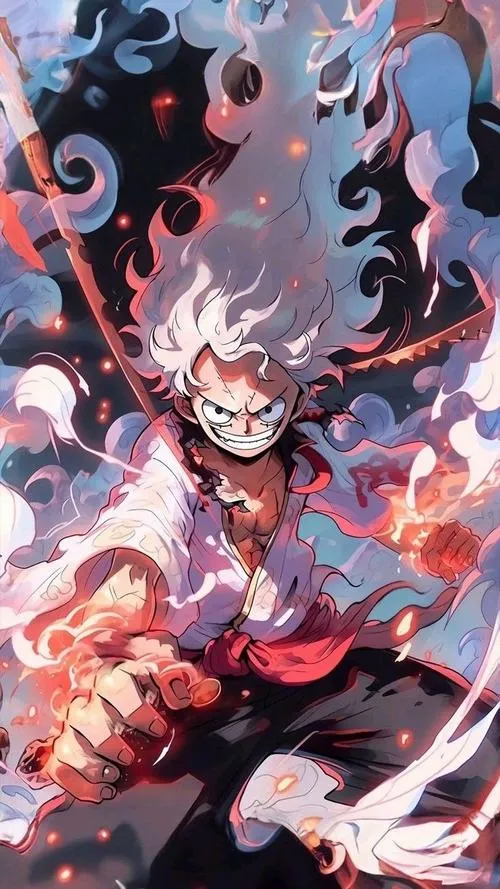 Nền dọc Luffy thức tỉnh đang bật nhảy, khoảng trống trên dưới thoáng, đặt đồng hồ rất hợp