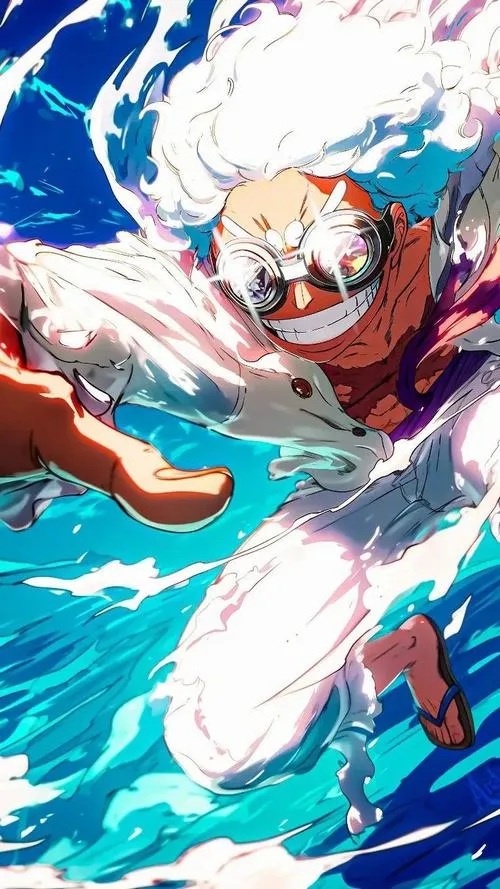 Ảnh ghim màn hình Luffy Nika cười Hyahyahya, ánh sáng viền neon, nhìn vui mà vẫn lực