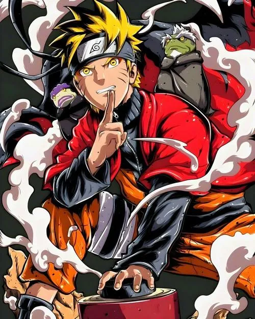 Avatar Naruto Tiên Nhân ngồi tạo ấn, áo đỏ nổi bật, mây khói trắng xoá quanh người