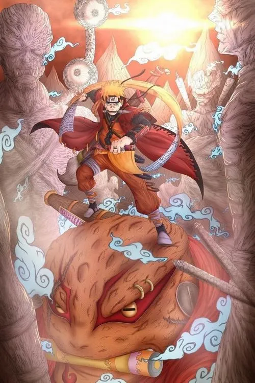 Hình đẹp Naruto Hiền Nhân trên lưng cóc, ánh sáng mềm, vibe hành trình luyện tập Myoboku