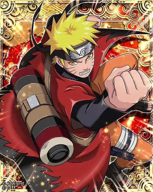 Ảnh Fanart Naruto Tiên Nhân cận cảnh ra đòn, áo choàng đỏ nổi, chakra dồn cực căng