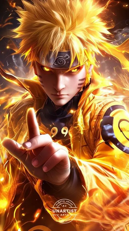 Hình anime Naruto Tiên Nhân kết ấn trước ngực, ánh vàng bùng lên, mắt cóc rõ nét