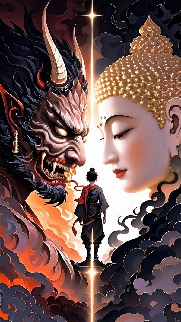 Hình nền phật và quỷ, nhìn một lần là thấy lòng mình đứng giữa hai phía