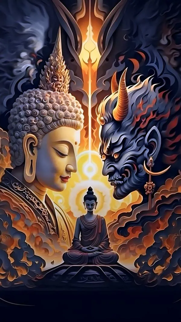 Biểu trưng Thiện ác hòa trong ánh sáng và bóng tối