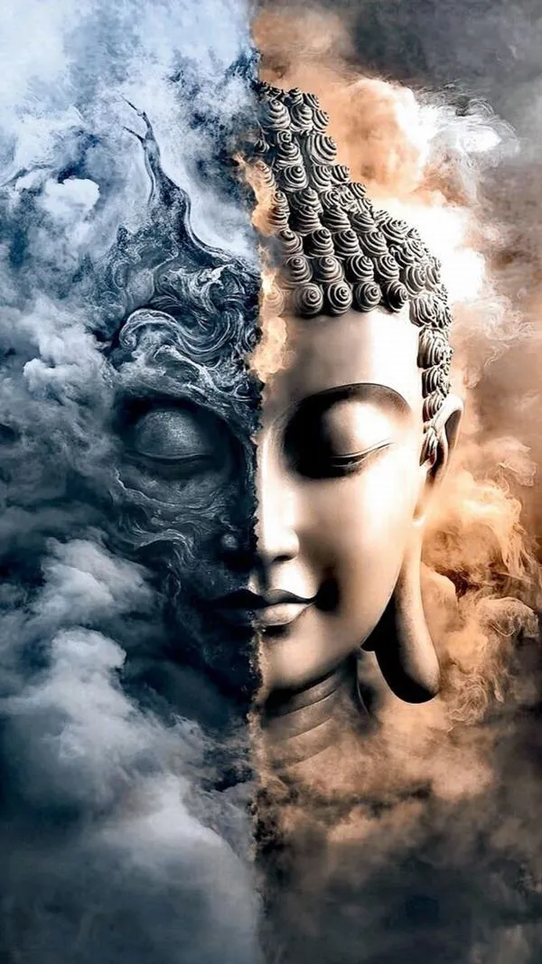 Hào quang bao quanh sự tĩnh trong nền tím khói trầm mặc