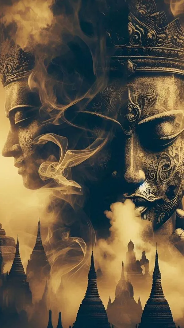30 Hình Nền Phật Và Quỷ kiểu chia đôi nửa mặt tạo sự đối lập giữa thiện và ác