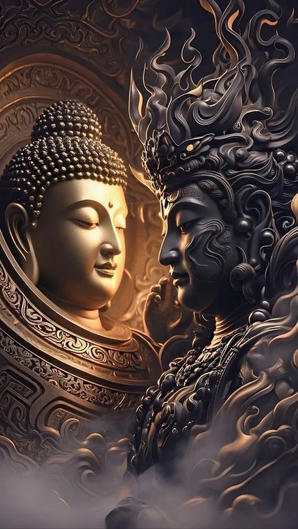 Hình nền phật và quỷ kiểu chia đôi nửa mặt, càng ngắm càng nổi da gà