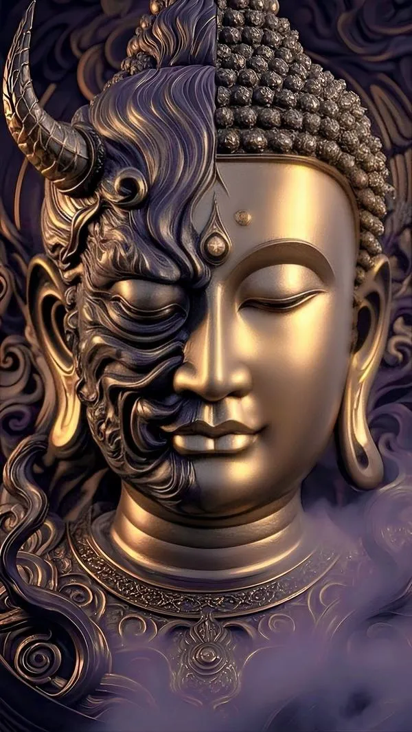 Hình nền nửa phật nửa quỷ tối giản, ít chi tiết mà lực cảm xúc lại nặng