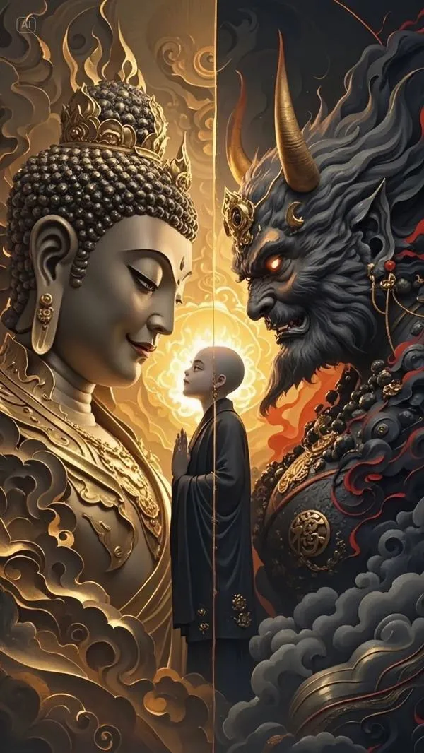 Hoa sen nở giữa khói đen cân bằng hỗn loạn dữ dội