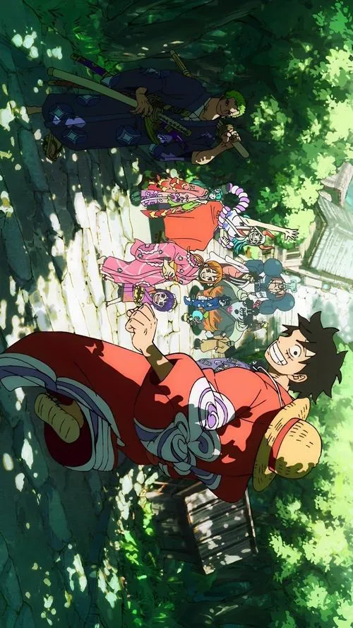 Ảnh đẹp khung rừng xanh, nhóm bạn bước đi dưới tán lá, hợp mood phiêu lưu nhẹ nhàng kiểu Grand Line