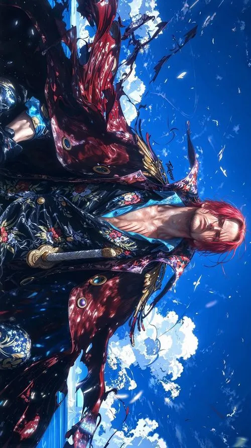 Ảnh fanart chiến binh giữa trời xanh và bọt sóng, bố cục dọc thoáng, nhìn vừa ngầu vừa rộng rãi