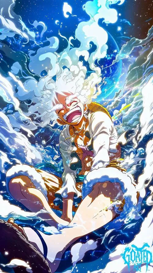 Hình nền One Piece hiệu ứng nước và sấm xanh, chuyển động mạnh, hợp làm ảnh bìa cực cháy.