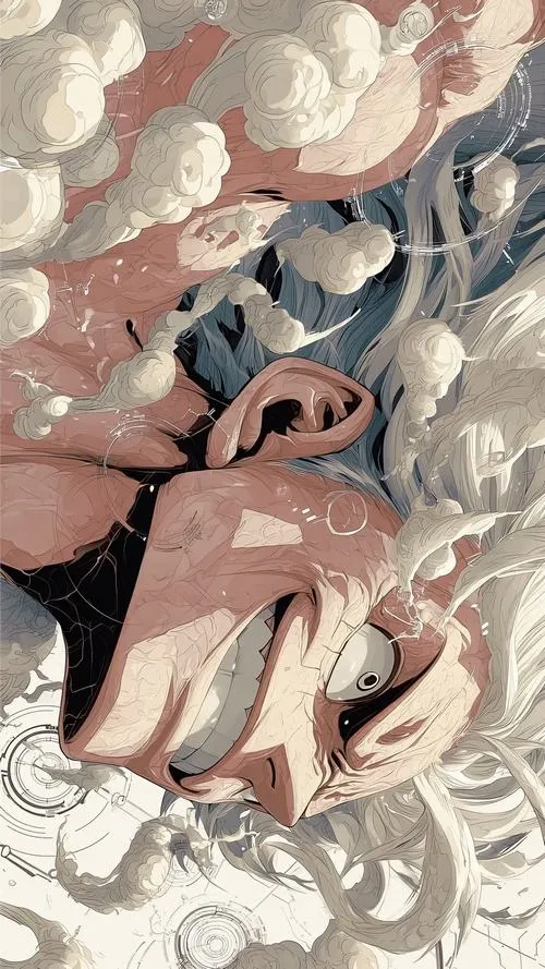 Hình nền One Piece tông be dịu, nhân vật ngủ trong mây, cảm giác chữa lành, nhìn lâu dễ chịu.