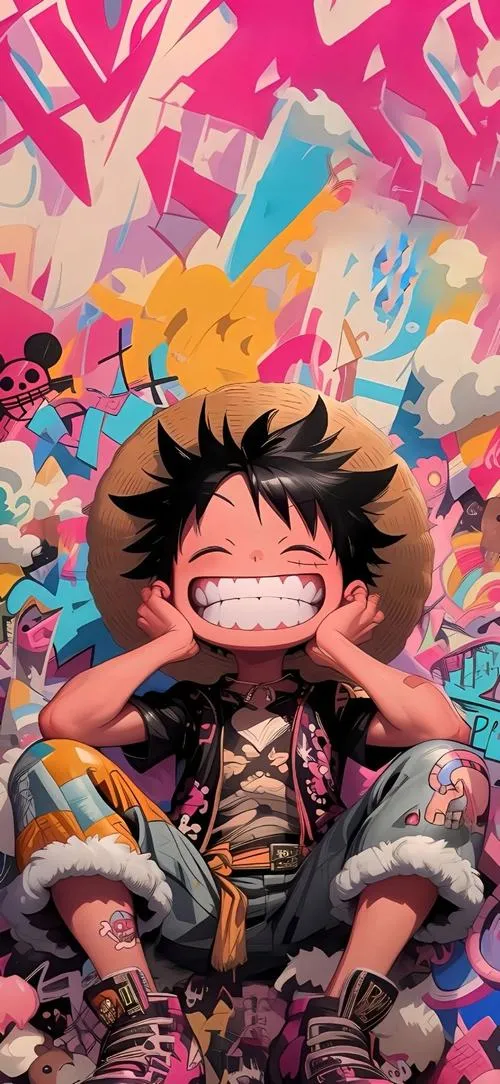 Hình nền One Piece fanart chibi dễ thương, màu sặc sỡ, hợp ai thích nền vui và trẻ trung.