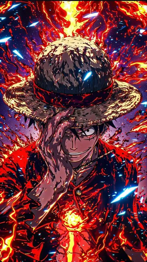 Ảnh nền One Piece hiệu ứng lửa và vũ trụ, aura bùng nổ, hợp ai mê Haki và sức mạnh.