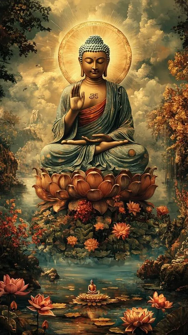 Hình nền phật may mắn ánh vàng kim, cảm giác ấm và vững như có người chở che