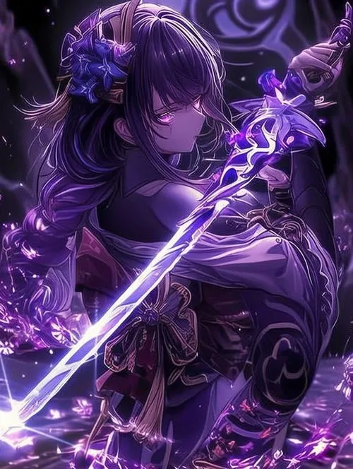 Ảnh nền Raiden Ei đứng giữa Inazuma, lá anh đào bay, không khí tĩnh nhưng căng