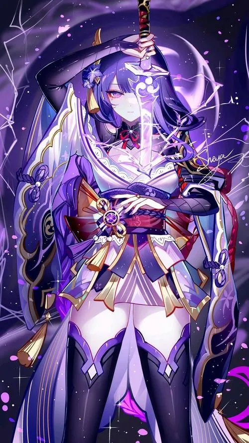 Ảnh fanart Raiden Ei trong Nhất Tâm Tịnh Thổ, ánh tím mờ, cảm giác tĩnh lặng trước bùng nổ