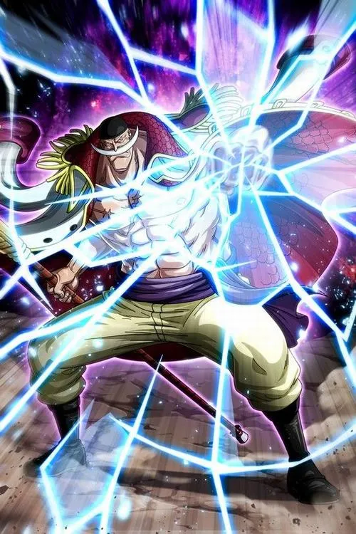 Hình nền Râu Trắng đấm vỡ màn hình tạo chấn động, tia sáng tím xanh nứt toạc, hiệu ứng cực lực.