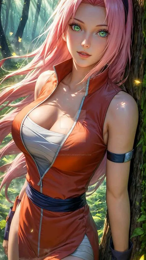 Ảnh 4K Sakura Haruno phối neon xanh hồng, nền xoáy năng lượng, cảm giác hiện đại và nổi bật.