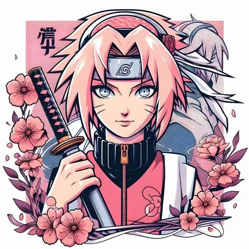 Avatar cô nàng Konoha trong pose nghiêng, nền hoa rơi, màu pastel nhẹ, nhìn rất êm mắt.