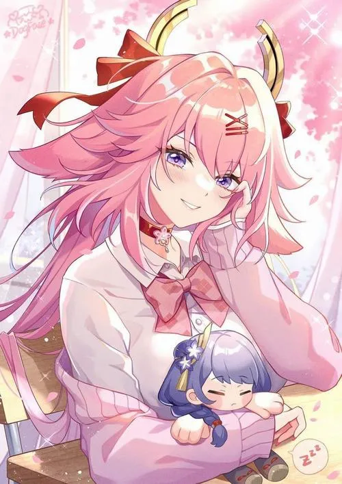 Hình nền 4K Guuji Yae với ánh mắt sắc sảo, tai cáo rõ nét, cảm giác quyền lực mềm