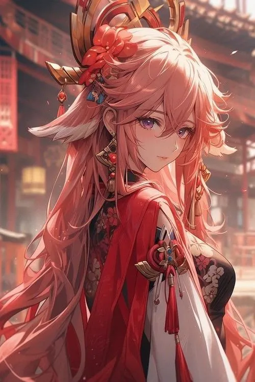 Ảnh bìa Yae Miko trong đêm Inazuma, mắt tím thẫm nổi bật, không khí bí ẩn cuốn người