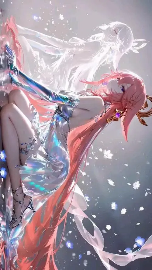 Hình nền ngầu Yae Miko gọi Sesshou Sakura, tia giật sét lan nhẹ, sắc tím nổi bật