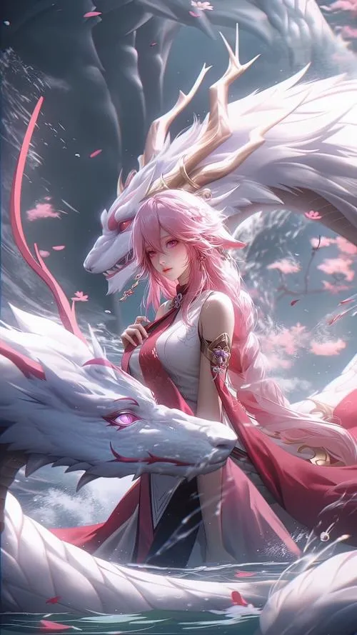 Ảnh nền ngầu Cô Yae đứng nghiêng, điện quang tím vờn quanh, Gohei trên tay đầy uy lực