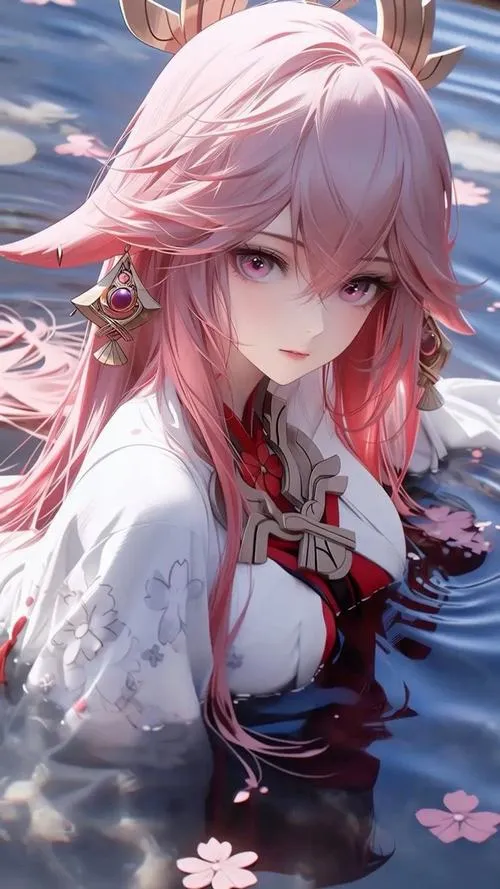 Hình nền đẹp Cô Yae bên Thần Anh Đào, sắc hồng hòa tím, cảm giác dịu mà vẫn sắc