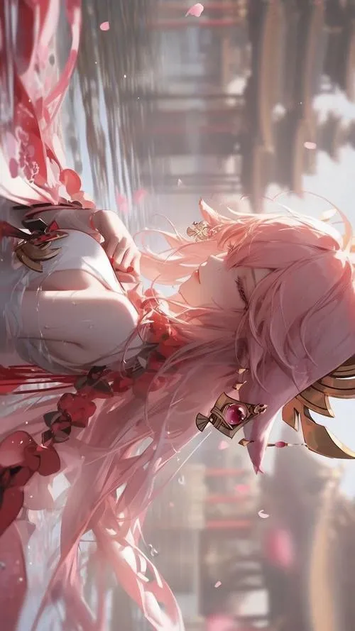 Ảnh nền PC Guuji Yae với phụ kiện vàng kim, hoa tai Vision Lôi, thần thái sang mà không chói