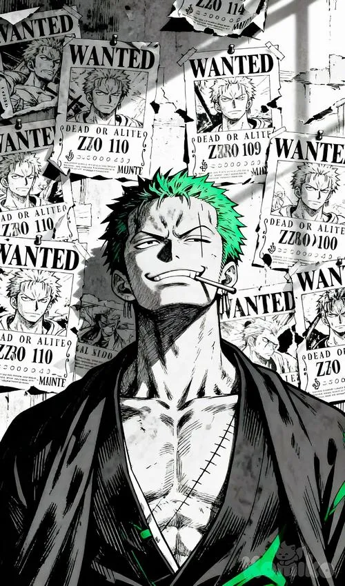 Ảnh fanart Zoro theo Santoryu, ba kiếm đồng bộ, đường chém gọn, khung dọc sắc nét 4K