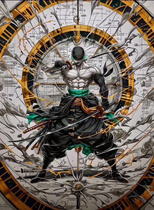 Hình nền Zoro bật Haki Quan sát, ánh nhìn tập trung, nền mờ nhoè theo độ sâu trường ảnh