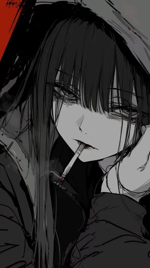 Ảnh anime nữ cá tính trong anime tone xám nhìn thẳng xa xăm