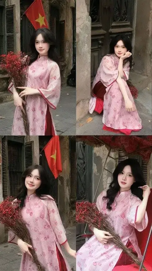 Áo dài tôn dáng người mặc qua dáng đứng nhẹ nhàng trang nhã