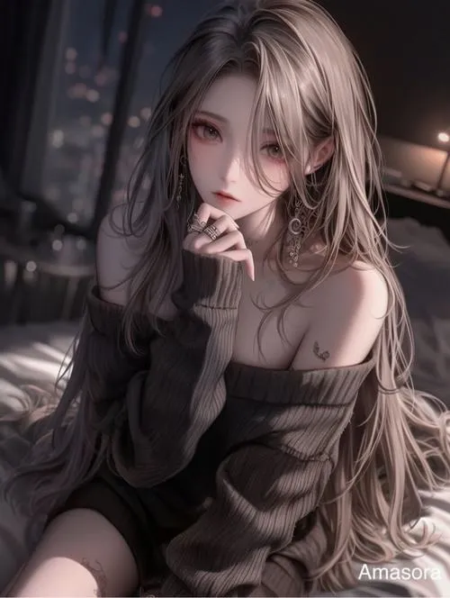 Nữ tóc buộc thấp, đứng tựa tường, ánh đèn hắt nhẹ, mood trầm ổn